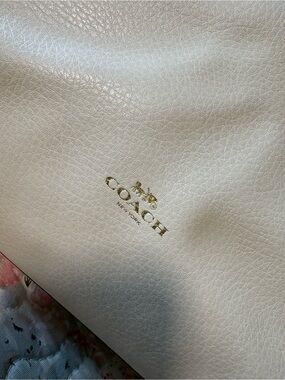 Coach Cream Pebbled Leather Tote with Gold Logo